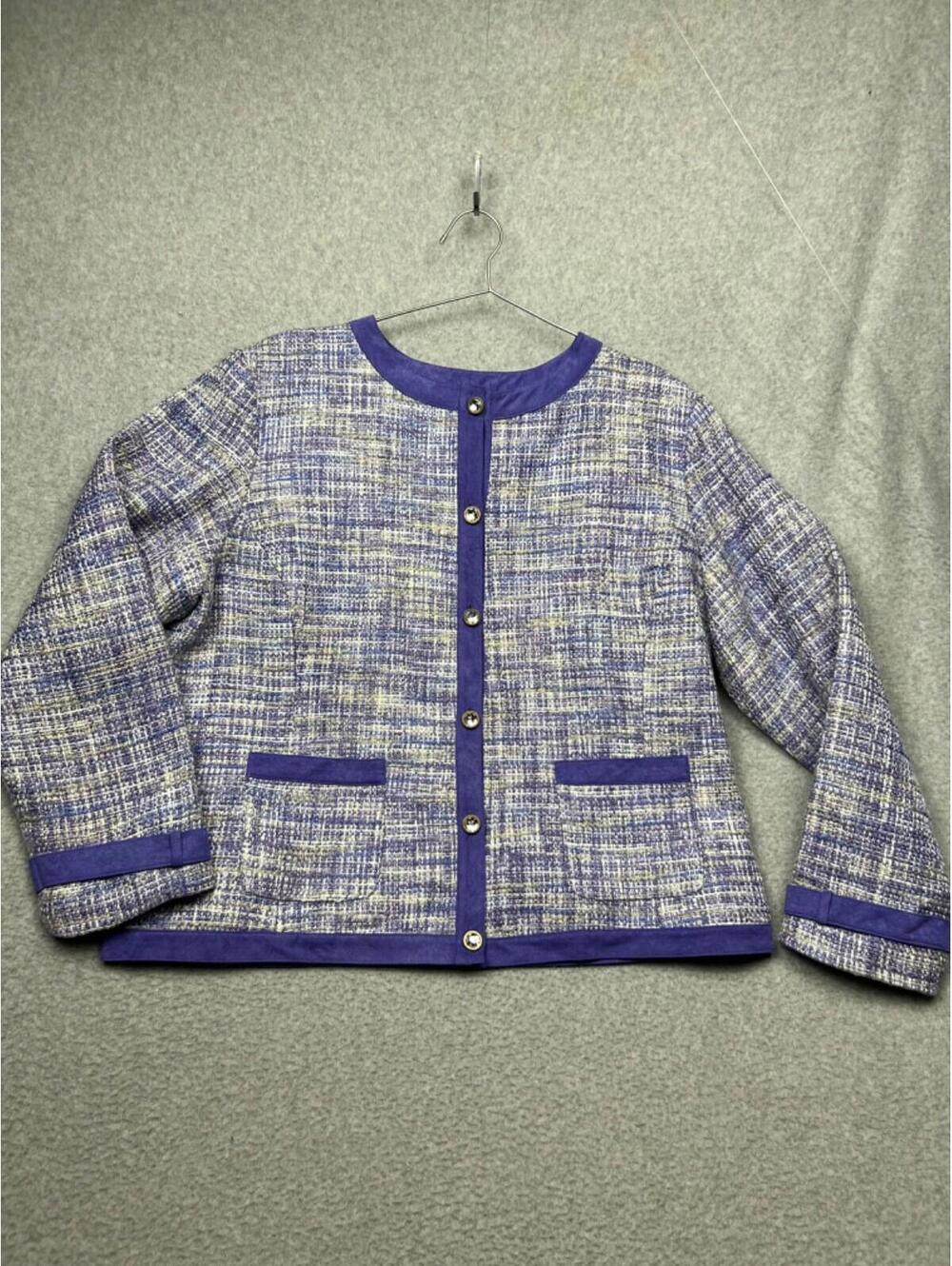 Vintage Maggie Sweet Tweed Blazer Jacket Womens Size XL Jewel Button Preppy Chic